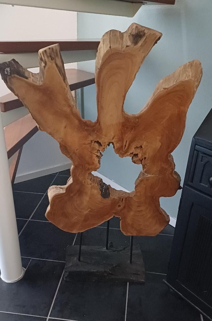 Teakhouten schijf, deco op voet, Ophalen, Zo goed als nieuw, Hout
