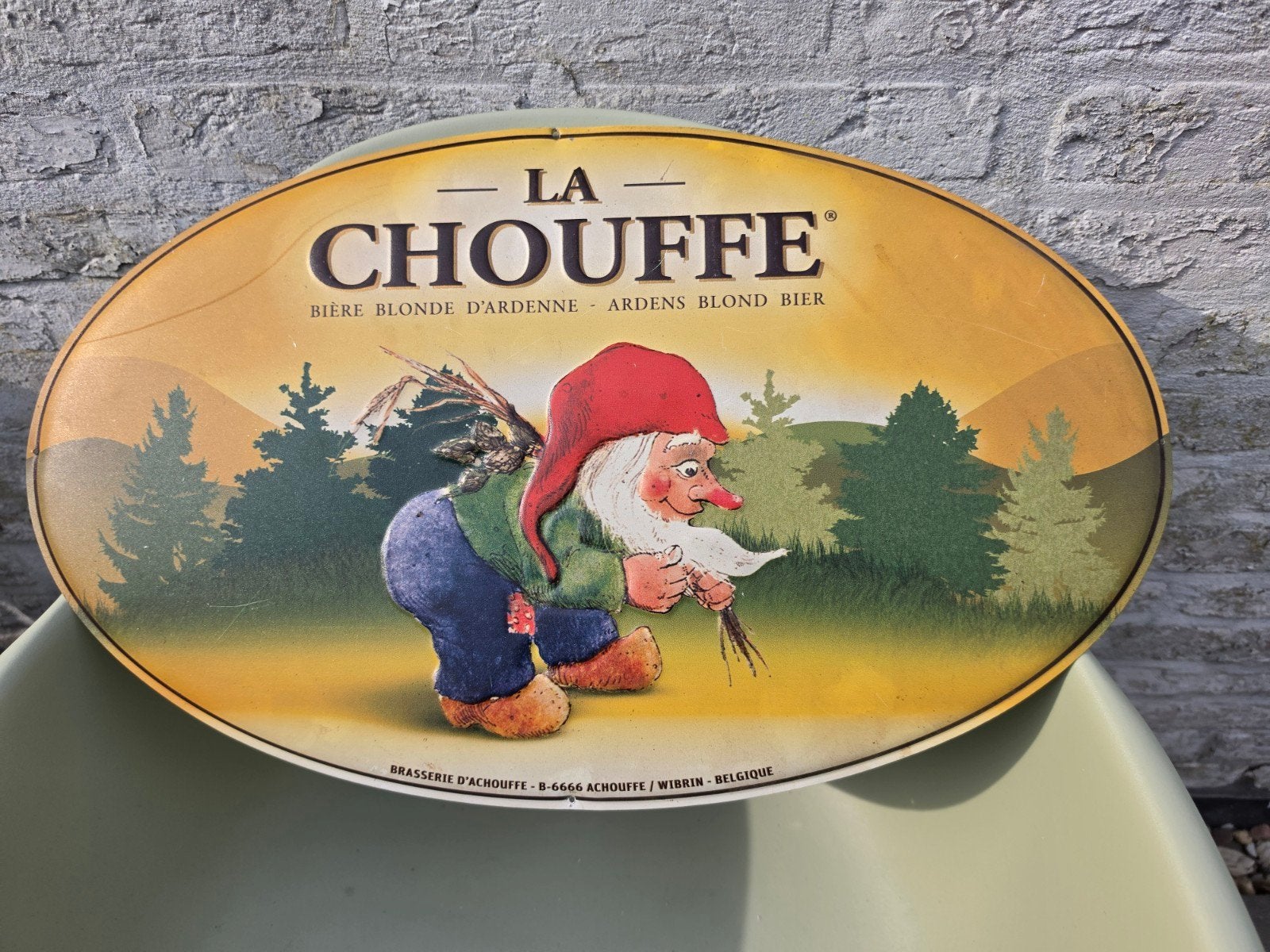 Vintage La Chouffe Reclamebord - Ardennen Blond Bier, Ophalen of Verzenden