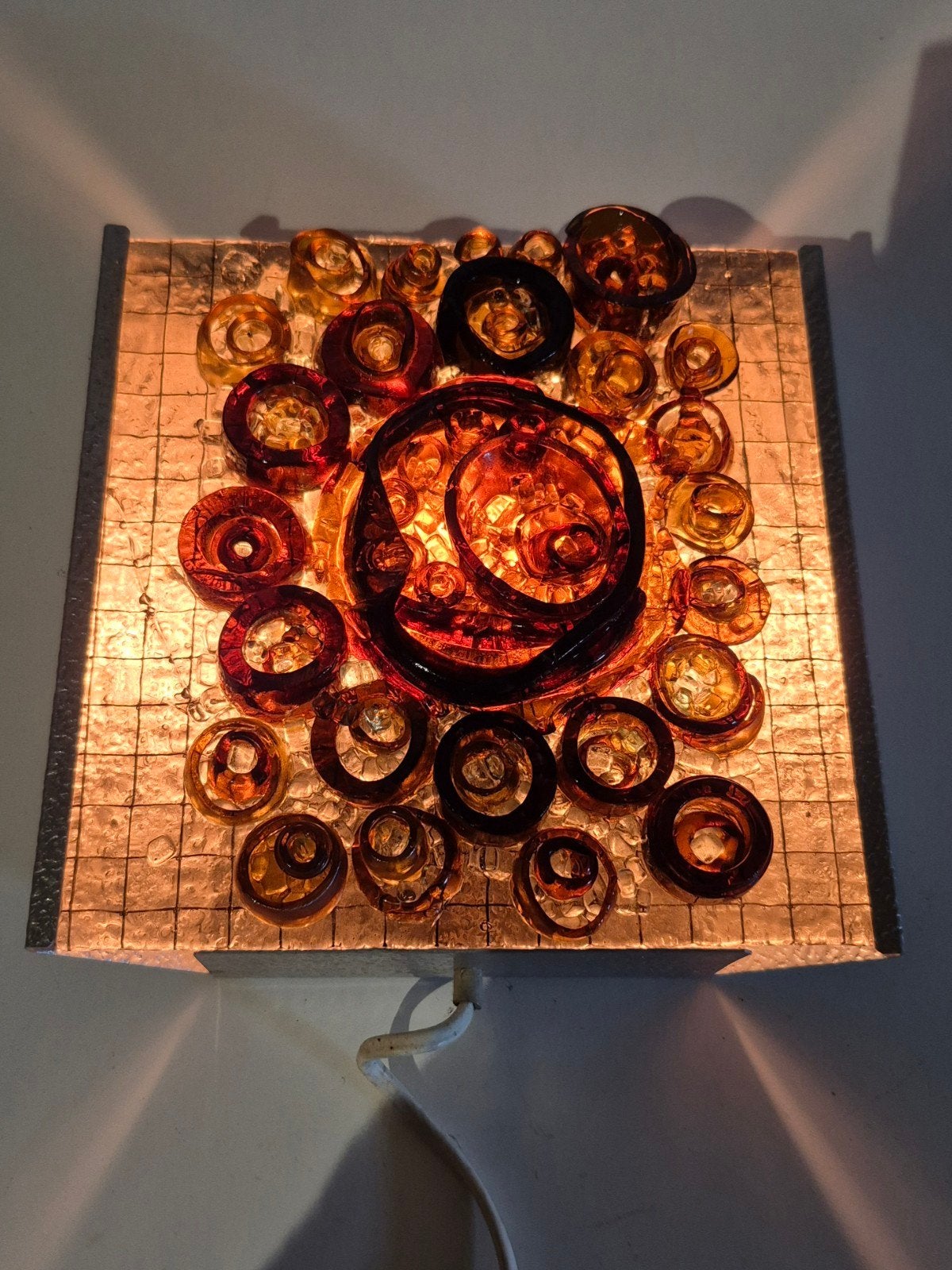 vintage 1970s wandlamp glaskunst brutalist, Huis en Inrichting, Ophalen, Glas, Bruin