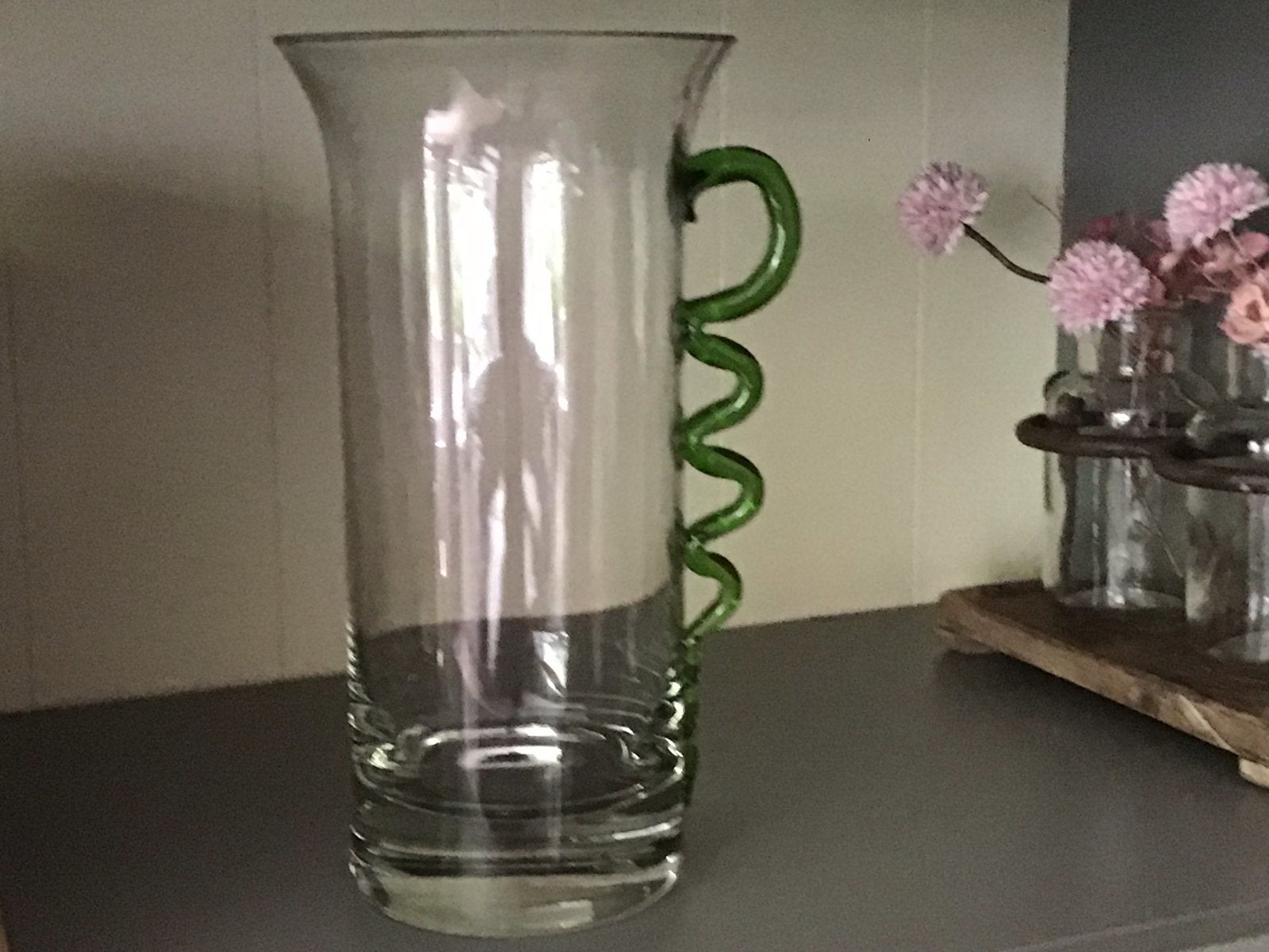 Prachtige Vintage Glazen Vaas met Groene Spiraal, Ophalen of Verzenden