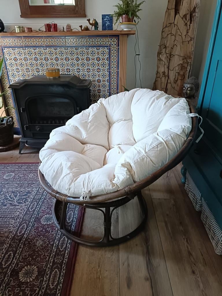 Rotan loungestoel rond, Huis en Inrichting, Stoelen, Ophalen, Gebruikt, Overige kleuren, Riet of Rotan