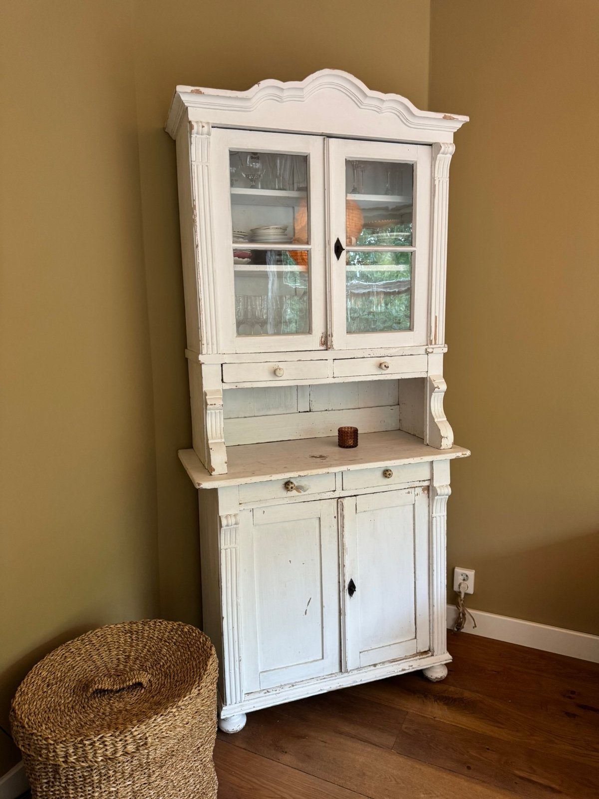 Brocante witte buffetkast, Ophalen, Zo goed als nieuw, 25 tot 50 cm, 200 cm of meer