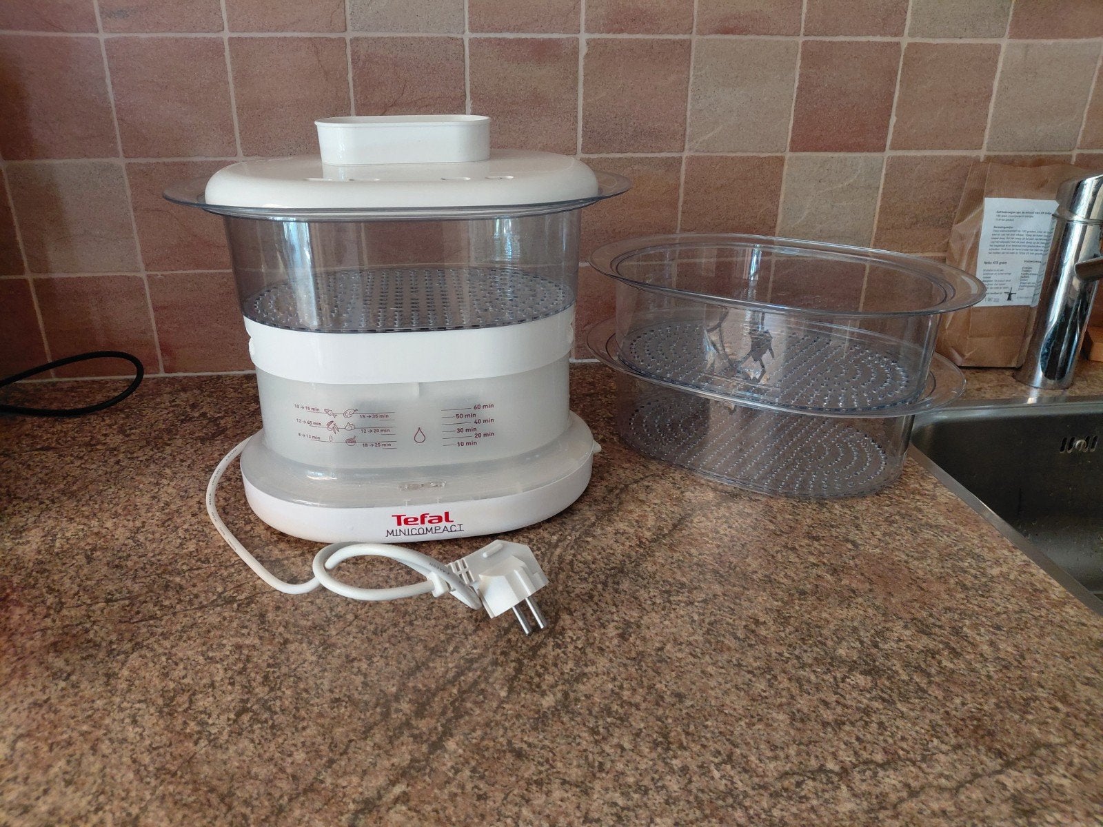 Tefal minicompact stomer of steamer. Met drie etages l., Ophalen of Verzenden, Zo goed als nieuw, Vaatwasserbestendig, 1 snelheid