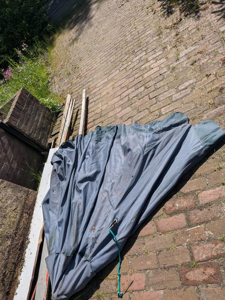 Houten parasol, Tuin en Terras, Parasols, Ophalen, Gebruikt, 1 tot 2 meter, Stokparasol