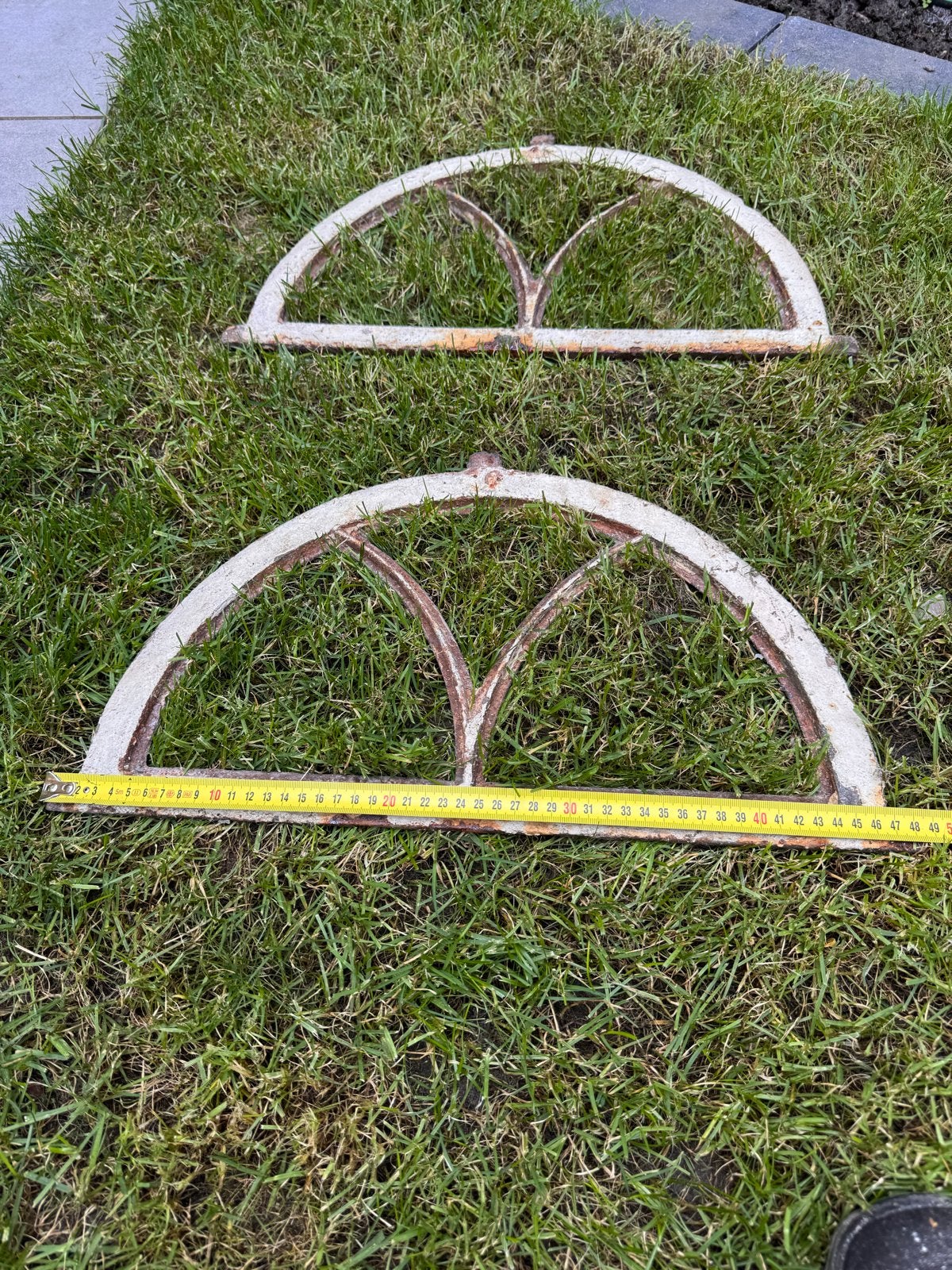 Set van 2 Antieke Halfronde Ramen - Decoratief IJzer, Ophalen, Gebruikt, Overige typen, Minder dan 80 cm