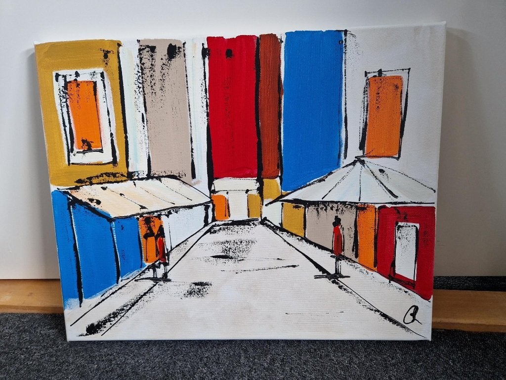 Schilderij met certificaat, Ophalen, Origineel werk, Stads- / dorpsgezicht, Doek