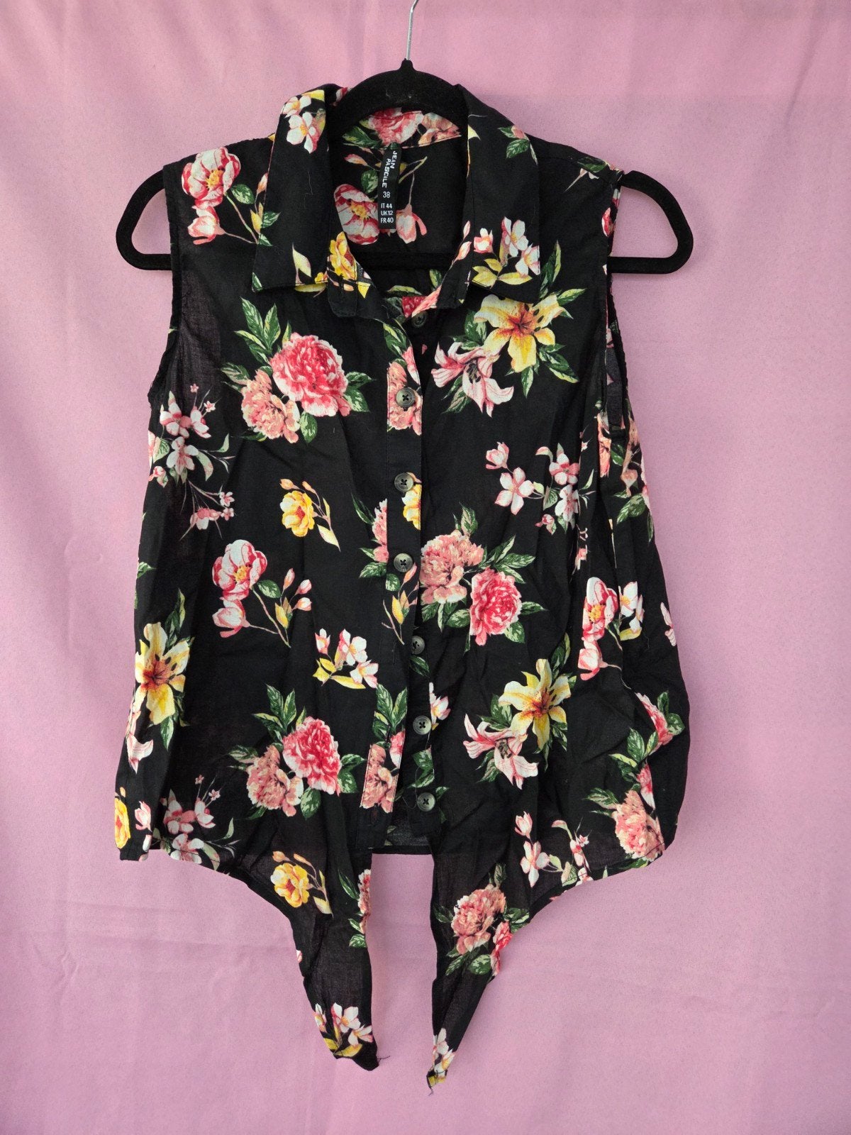 Zwarte bloemen top, Kleding | Dames, Tops, Maat 38/40 (M), Zwart, Ophalen of Verzenden, Jean Pascale