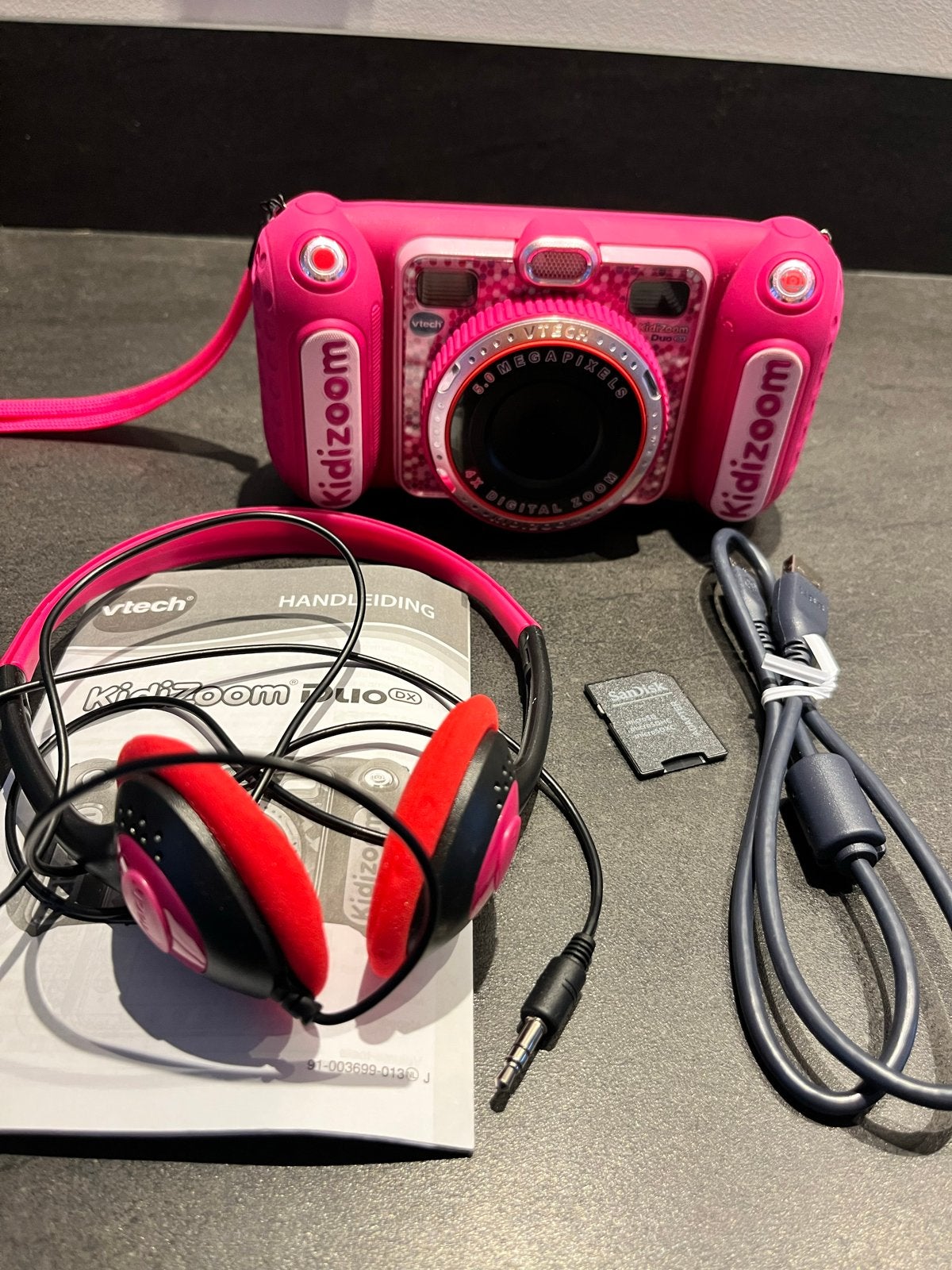 VTech Kidizoom Duo DX Kindercamera Roze met Koptelefoon, Audio, Tv en Foto, Fotocamera's Digitaal, Gebruikt, Geheugenkaart, Kindercamera