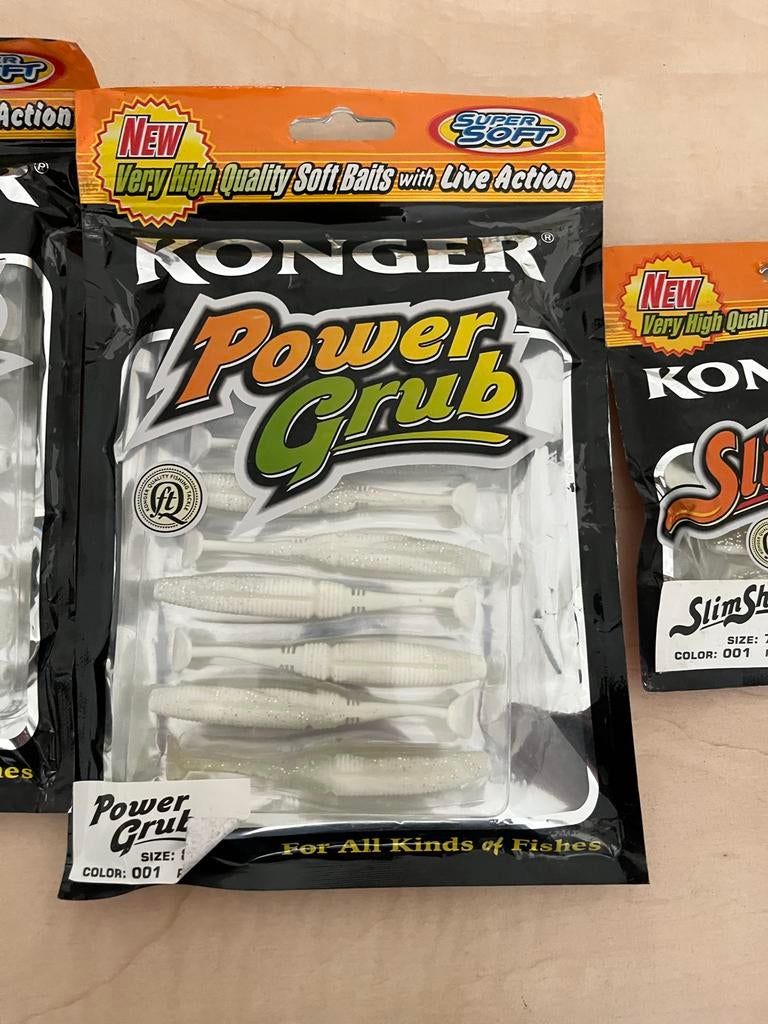 Konger Power Grub Soft Baits - Wit (8.5 cm, 10 stuks), Ophalen of Verzenden, Nieuw, Kunstaas