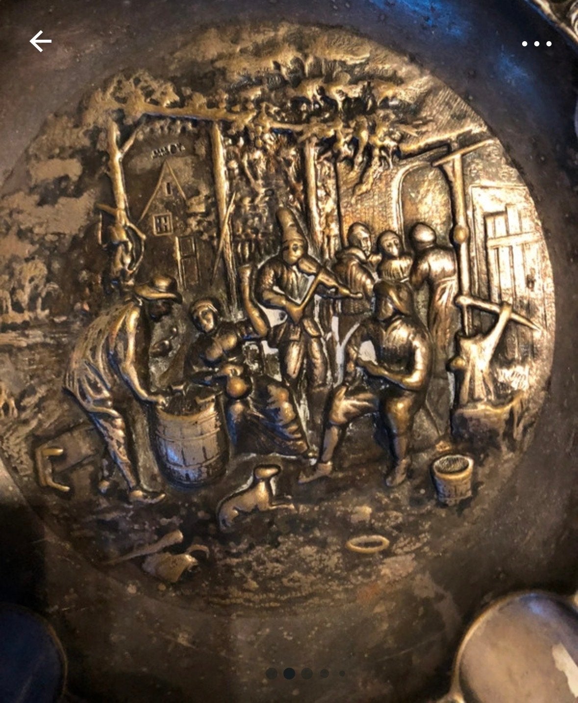 Grote verzilverde asbak met reliëf decoratie, Ophalen of Verzenden
