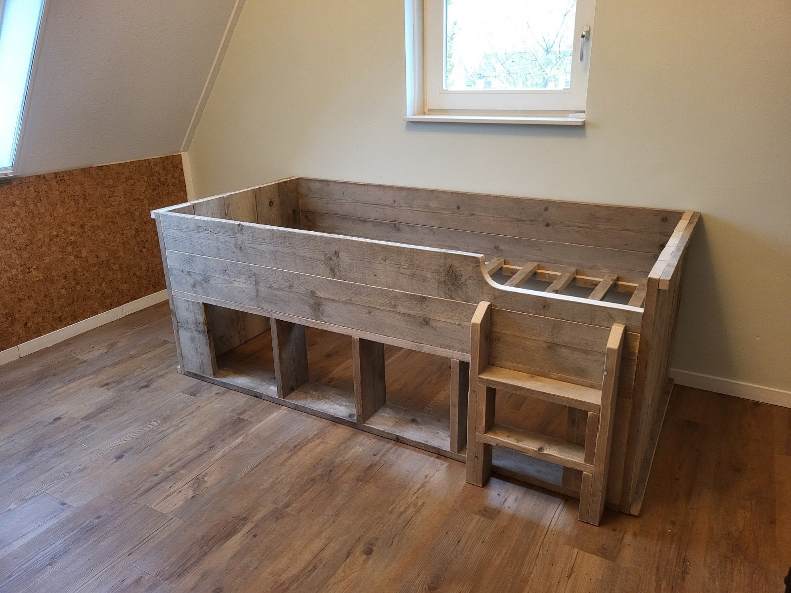 kinderbed steigerhout, Ophalen, 180 cm of meer, 85 tot 100 cm, Matras