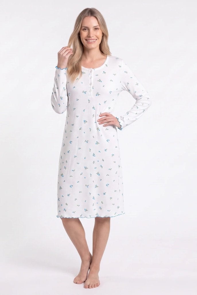 Leuke geribbelde nachtjapon met gekleurd roesje, Kleding | Dames, Verzenden, FINE WOMAN, Maat 42/44 (L), Nieuw