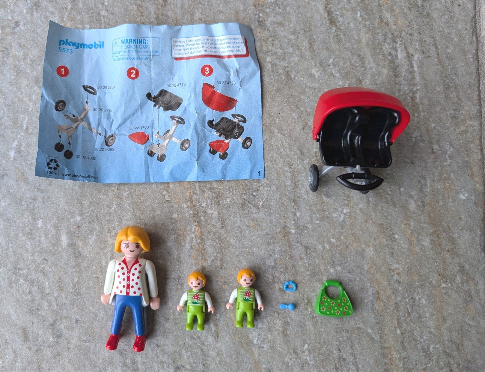 Playmobil 5573 Moeder met tweeling kinderwagen COMPLEET, Ophalen of Verzenden, Zo goed als nieuw, Complete set