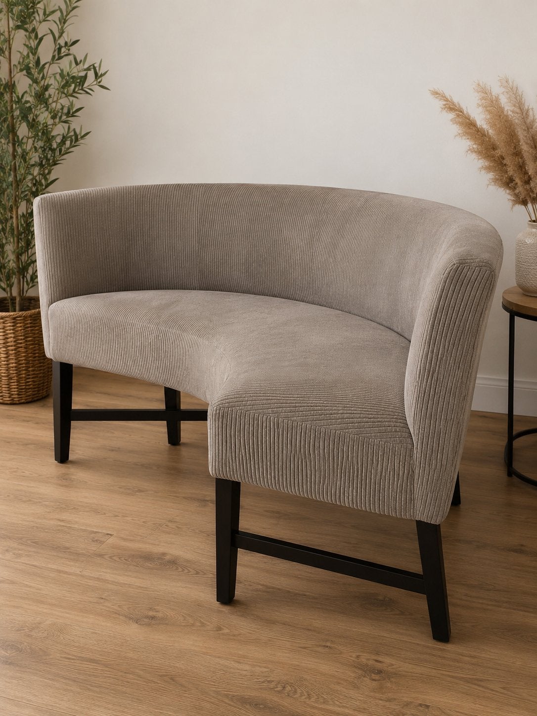 Stijlvolle Halfronde Bank - Ribstof taupe, Ophalen, Minder dan 75 cm, 150 tot 200 cm, Tweepersoons