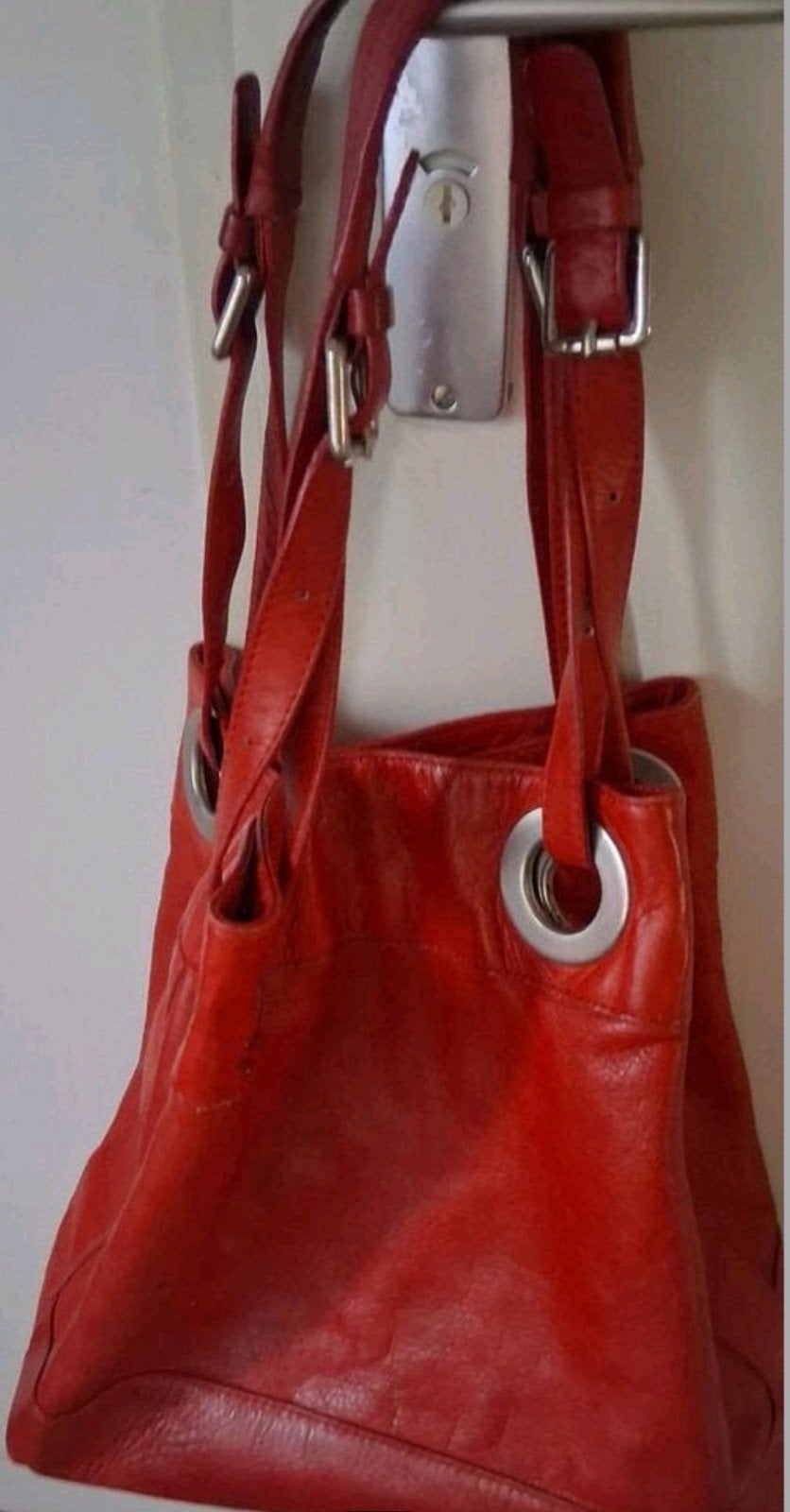 Rode leren Italiaanse tas., Ophalen, Gebruikt, Rood, Handtas