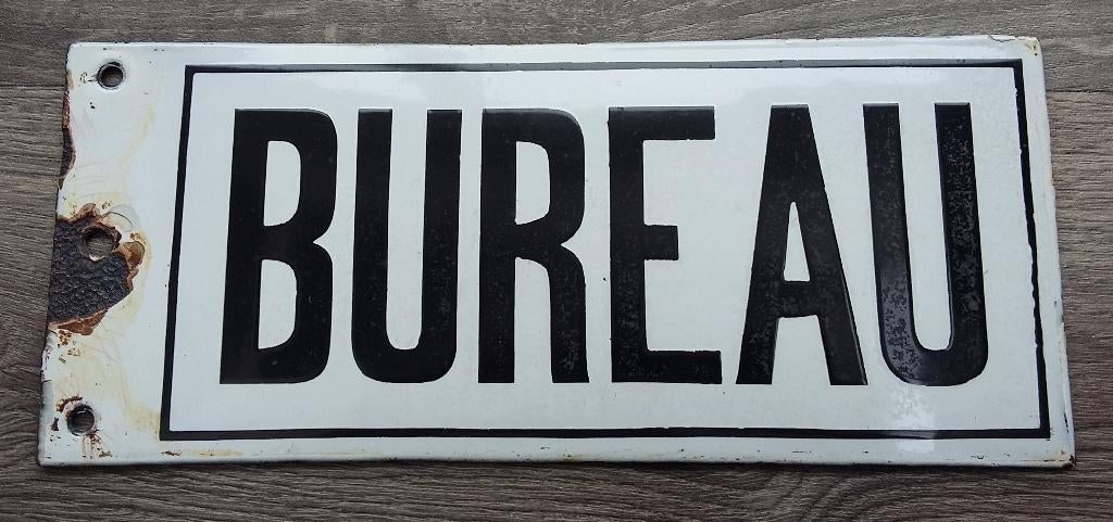 Omstreeks 1925-1950 Emaille Bord Schild Deurpostje BUREAU, Antiek en Kunst, Ophalen of Verzenden