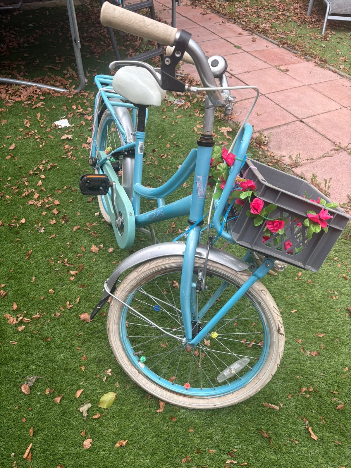 Kinderfiets Volare, lichtblauw met mandje en bagagedrager, Ophalen, Gebruikt, Terugtraprem, 16 tot 20 inch