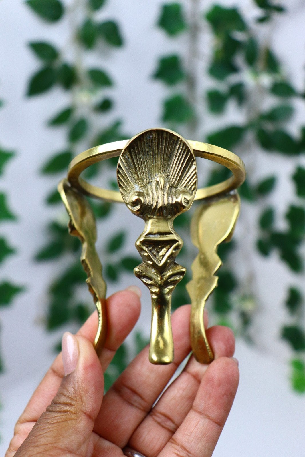 Vintage messing plantenstandaard met schelp-details, Antiek en Kunst, Ophalen of Verzenden