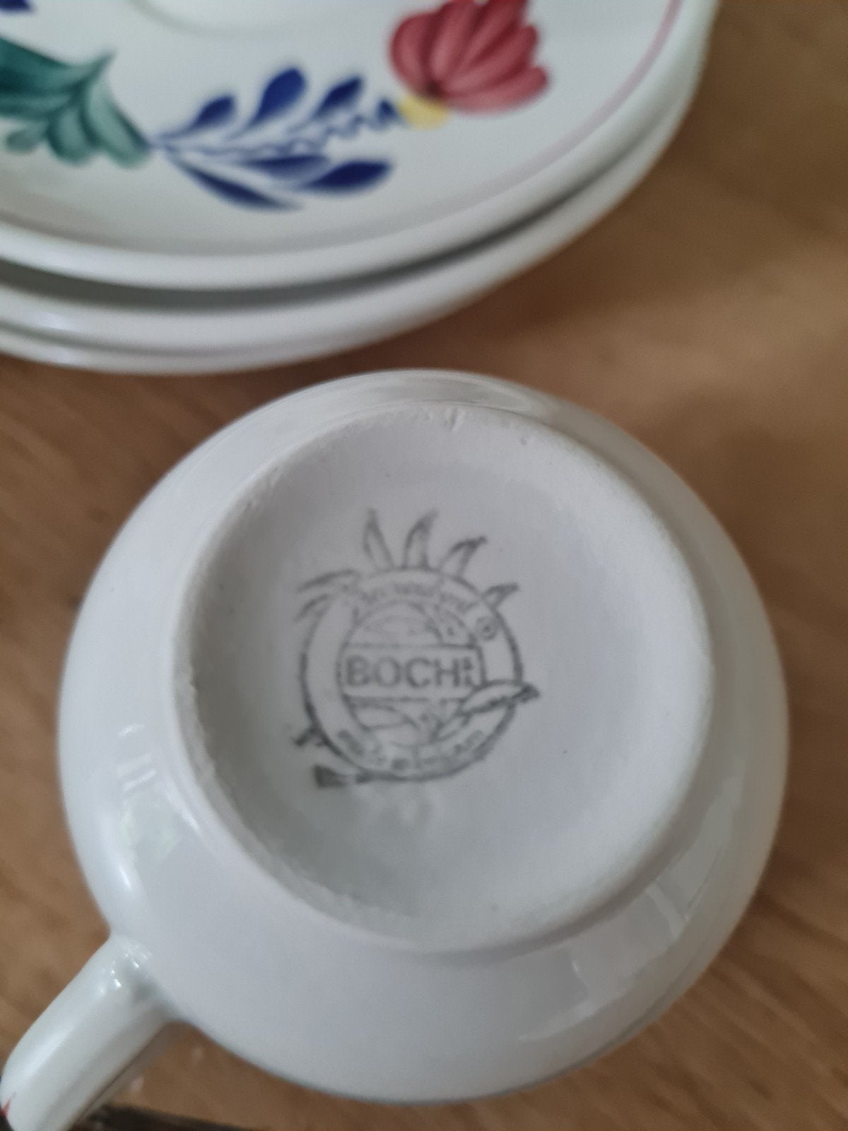 Boch Franse/Boerenbont koffiekopjes met schotels - 3 stuks, Ophalen of Verzenden