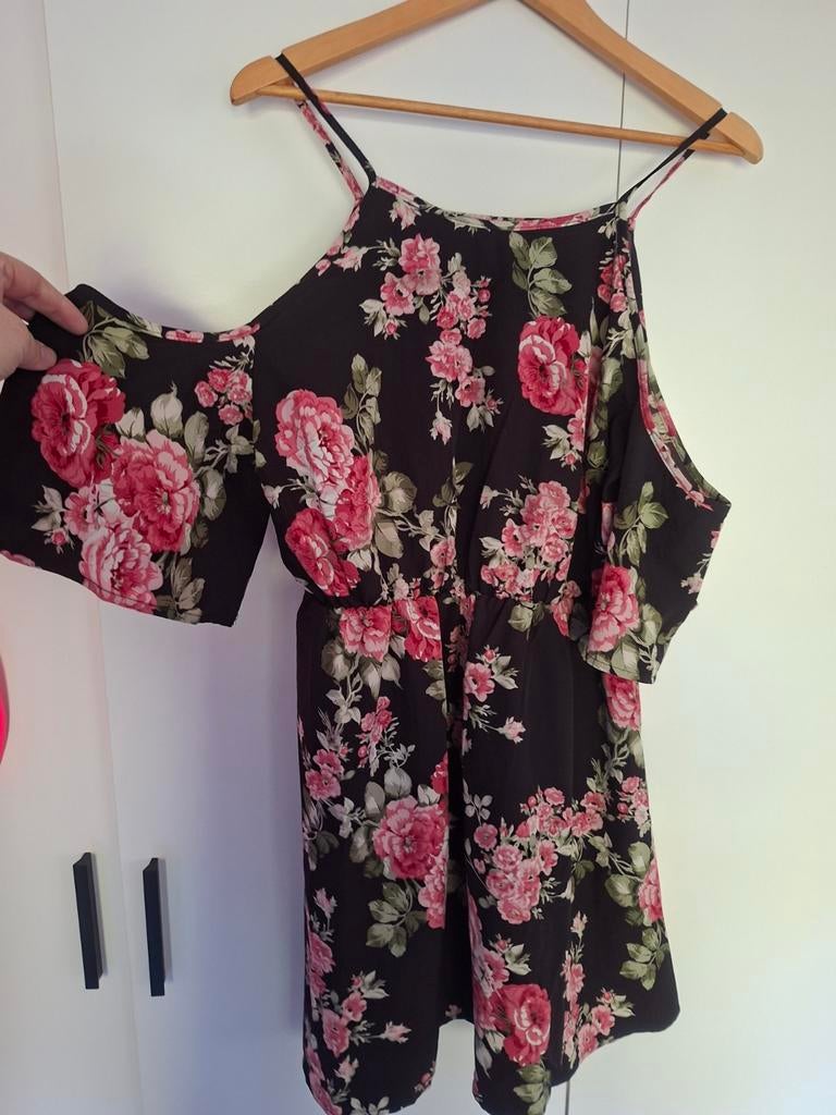 Schattig bloemenjurkje met open schouders 42-46, Kleding | Dames, Grote Maten, Ophalen of Verzenden, Zo goed als nieuw, Blauw