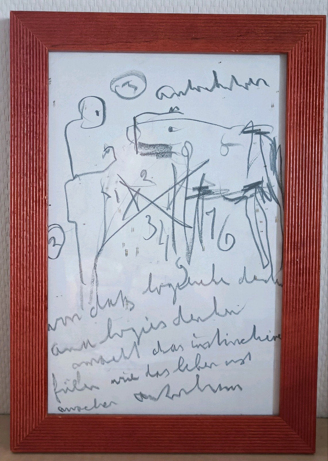 Anton Heyboer - Originele tekening met tekst, Ophalen of Verzenden, Tekening, Gemengde techniek, Ingelijst