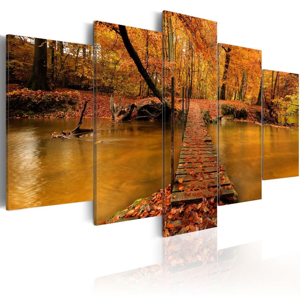 744 Natuur Pad 5 Luik Canvas Schilderij 200x100cm 2 maten, Ophalen of Verzenden, Landschap