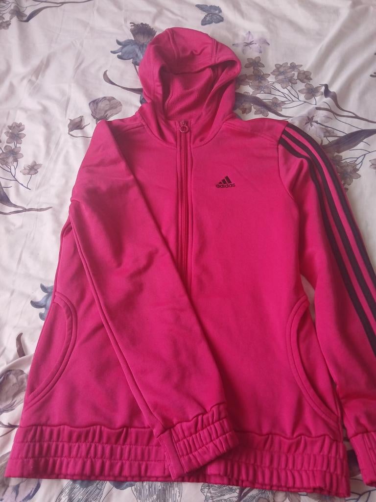 Adidas roze sportvest met capuchon - Maat 164, Adidas, Ophalen of Verzenden, Roze, Maat 34 (XS) of kleiner
