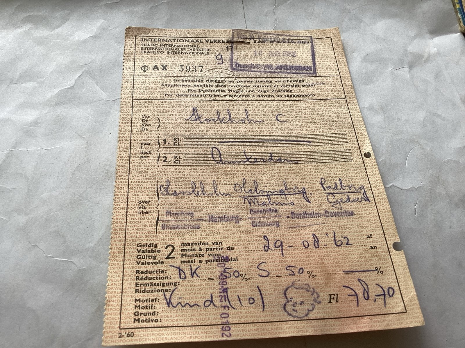 Oud treinkaartje Internationaal Verkeer 1962, Ophalen of Verzenden