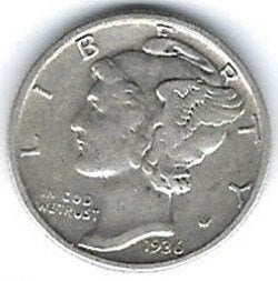 1 Dime 1936 USA, Ophalen of Verzenden, Noord-Amerika, Losse munt, Zilver