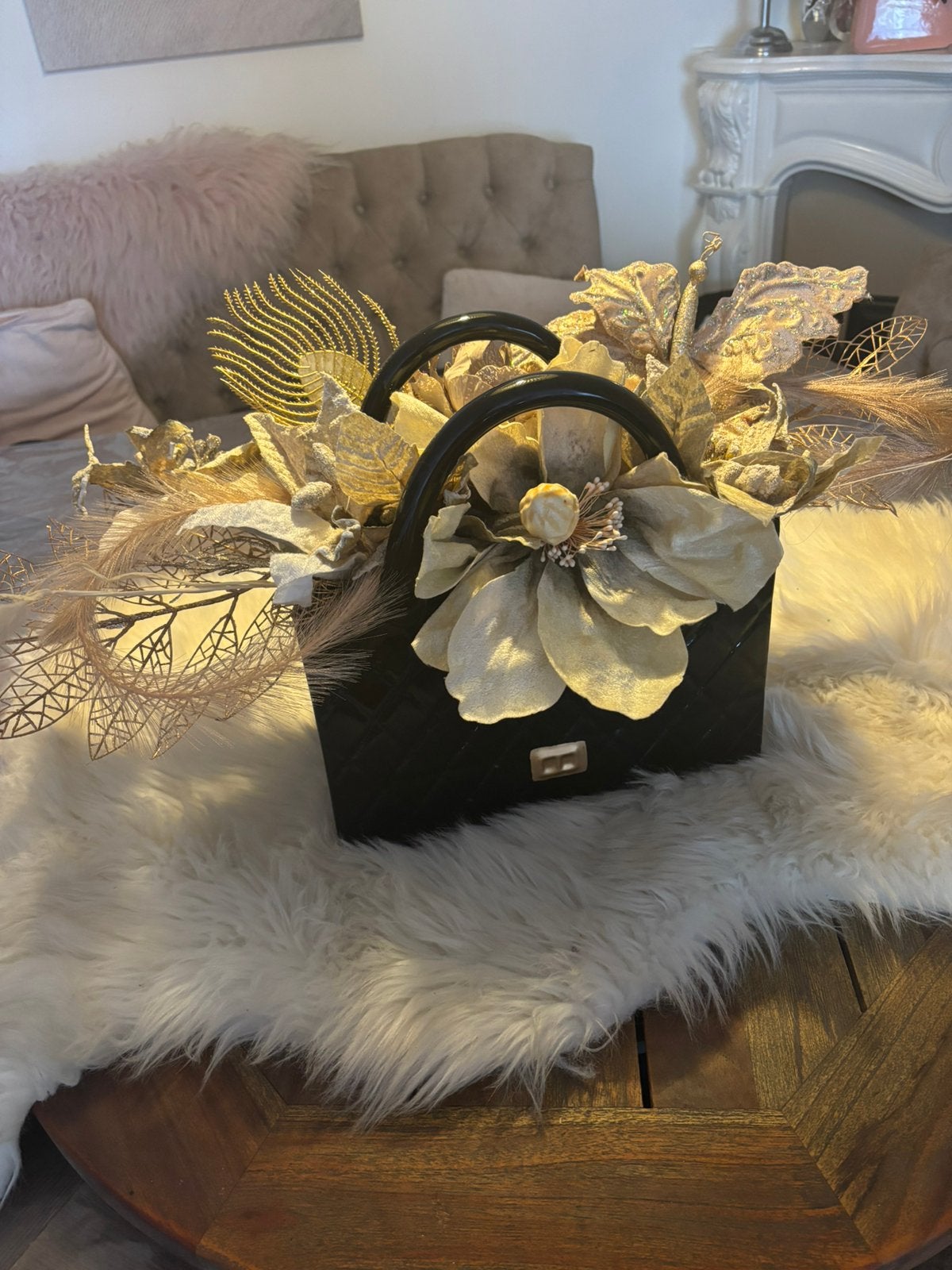Zwarte keramiek tas met sijde bloemen, Ophalen of Verzenden, Nieuw