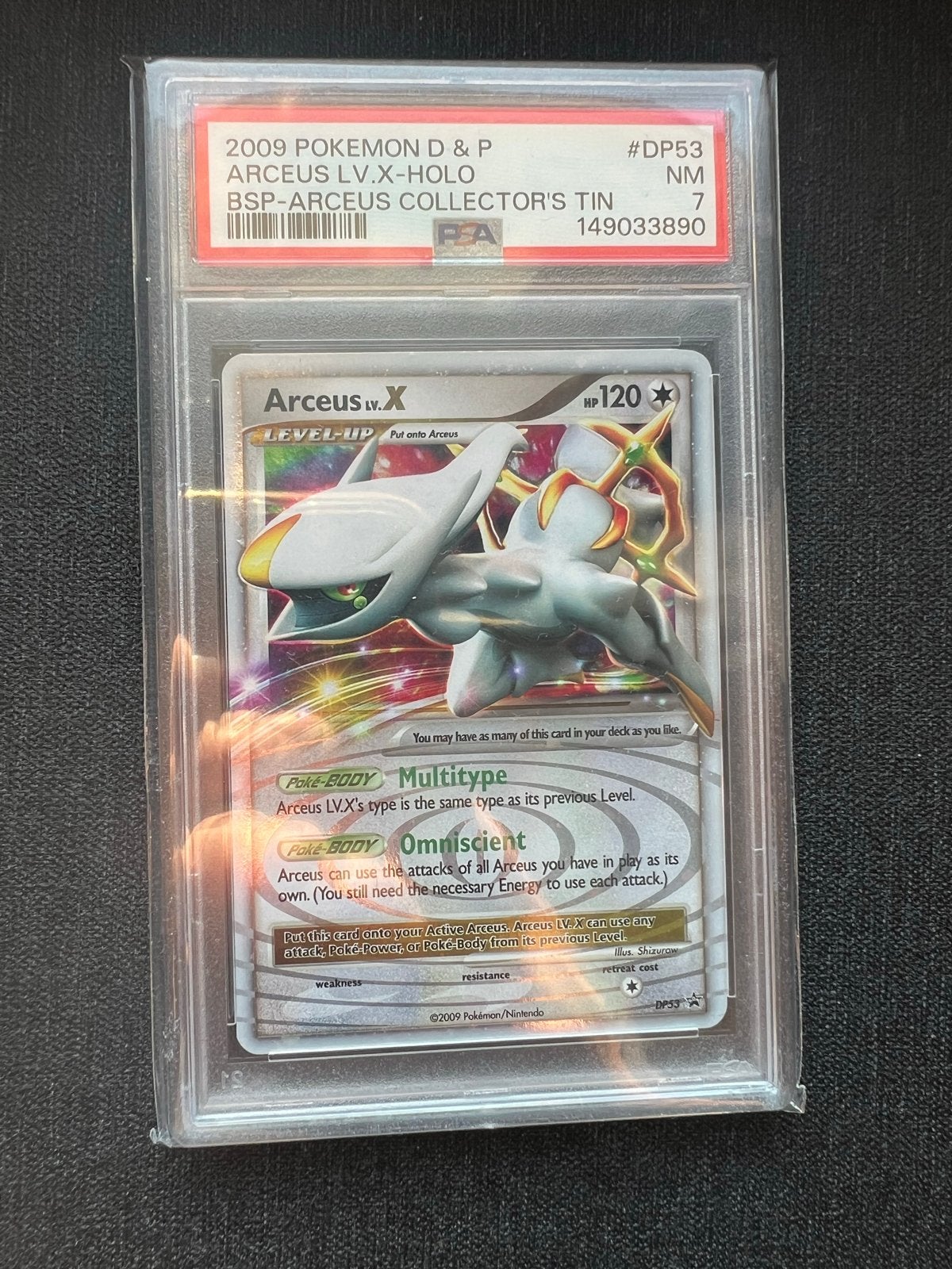 Arceus LV.X Holo BSB Collectors Tin DP53 PSA 7 Pokémon Kaart, Hobby en Vrije tijd, Verzamelkaartspellen | Pokémon, Ophalen of Verzenden