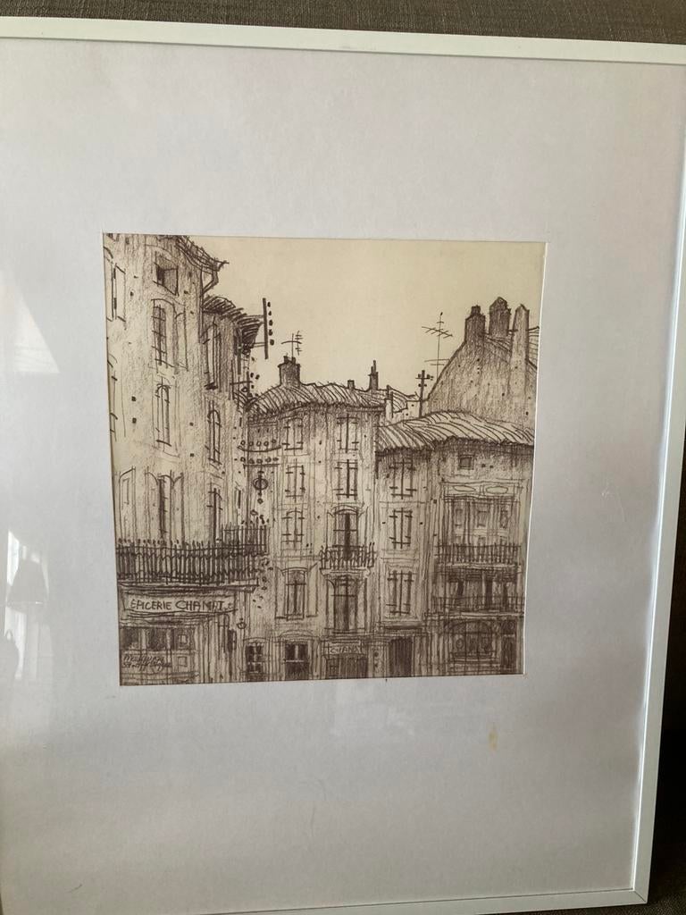 Authentieke potloodtekening frans stadje, Ophalen