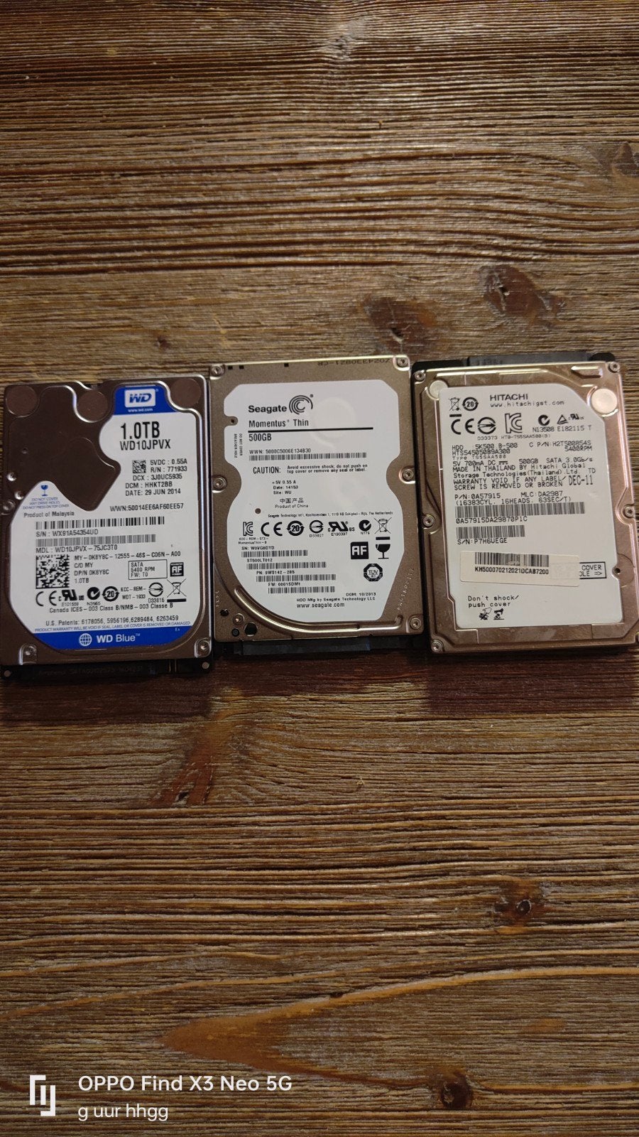 3x 2.5 inch HDD's: Seagate 500GB, Hitachi 500GB, WD Blue 1TB, Intern, Gebruikt, Seagate, Hitachi, Western Digital, Ophalen of Verzenden