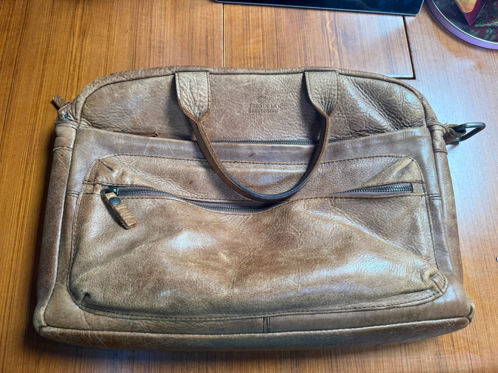 Fred de la Bretoniere leren laptoptas, Computers en Software, Laptoptassen, Gebruikt, Bruin, 17 inch of meer, Aktetas