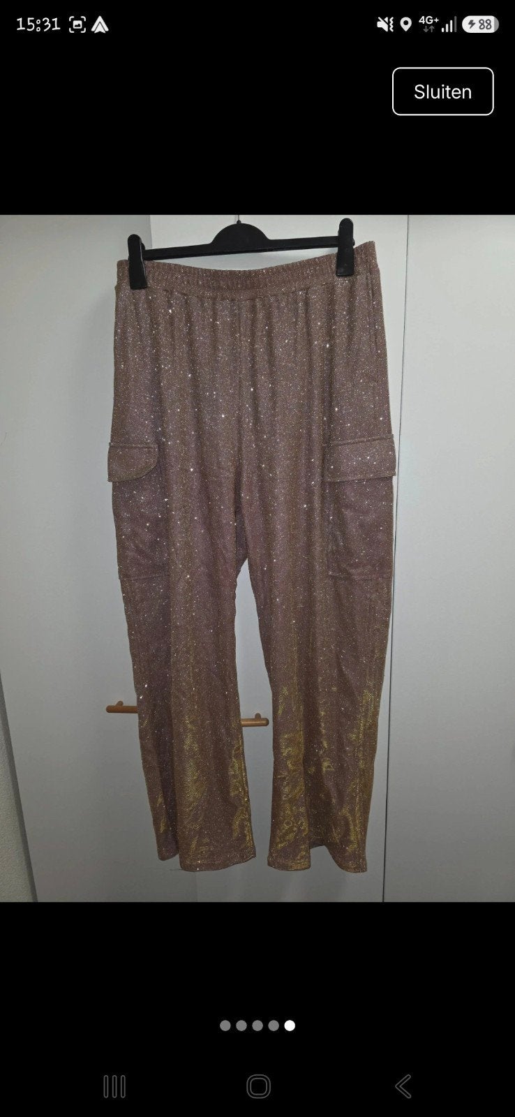 Roze glitterbroek met cargozakken - Maat XL, Maat 46/48 (XL) of groter, Ophalen of Verzenden, Zo goed als nieuw, Roze