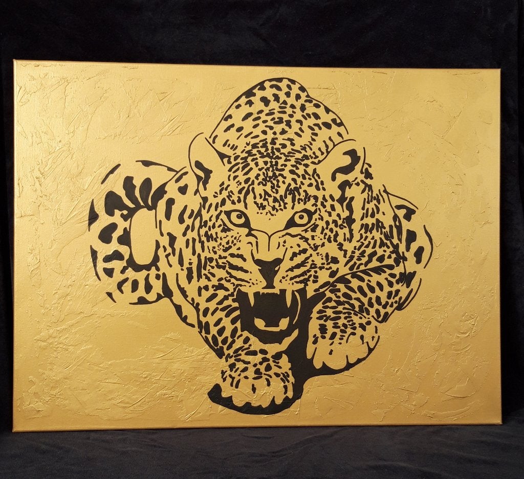 Gouden Luipaard - Luxe Schilderij, Ophalen of Verzenden