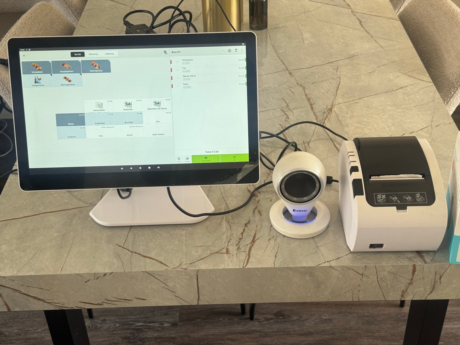 Kassasysteem met dubbel scherm, printer en scanner, Ophalen