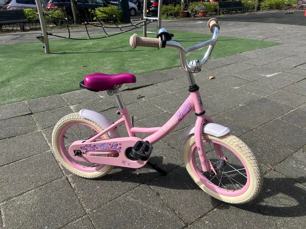 Nogan Butterfly kinderfiets 14 inch - Roze, Fietsen en Brommers, Fietsen | Kinderfietsjes, Gebruikt, Minder dan 16 inch, Ophalen