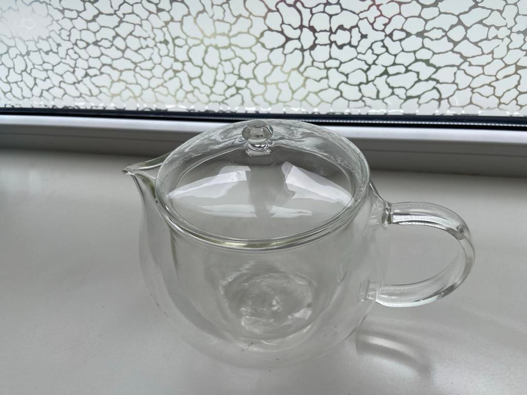 Glazen theepot met dubbelwandig design, Theepot/fluitketel, Glas, Ophalen of Verzenden, Zo goed als nieuw