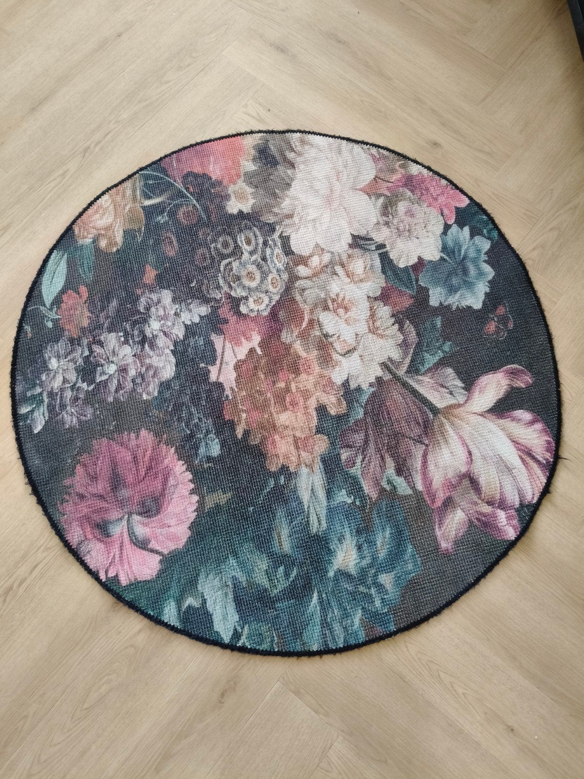 Rond vloerkleed Loods 5 / Home67 – bloemenprint, Ophalen, Gebruikt, Groen, Rond