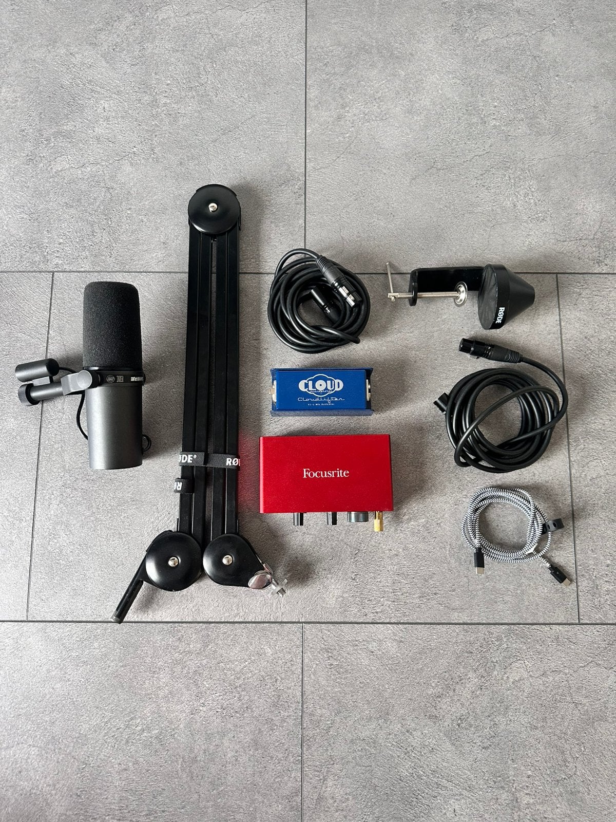 Complete Shure SM7B set + Cloudlifter, Focusrite + RØDE PSA1, Ophalen of Verzenden, Zo goed als nieuw, Studiomicrofoon