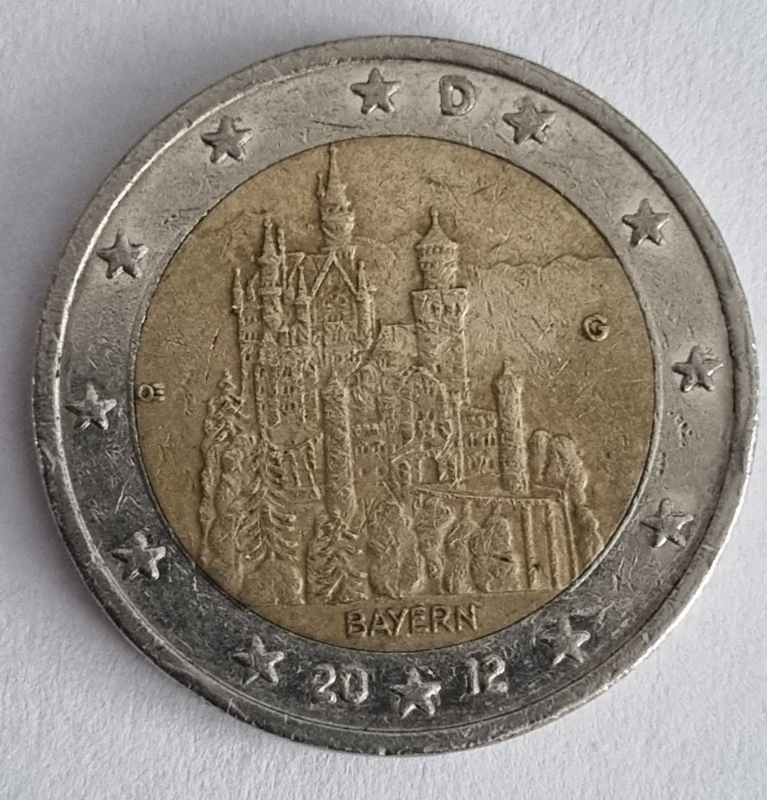 2 Euro munt Duitsland 2012 - Bayern, letter G, Postzegels en Munten, Verzenden, Duitsland, 2 euro, Losse munt