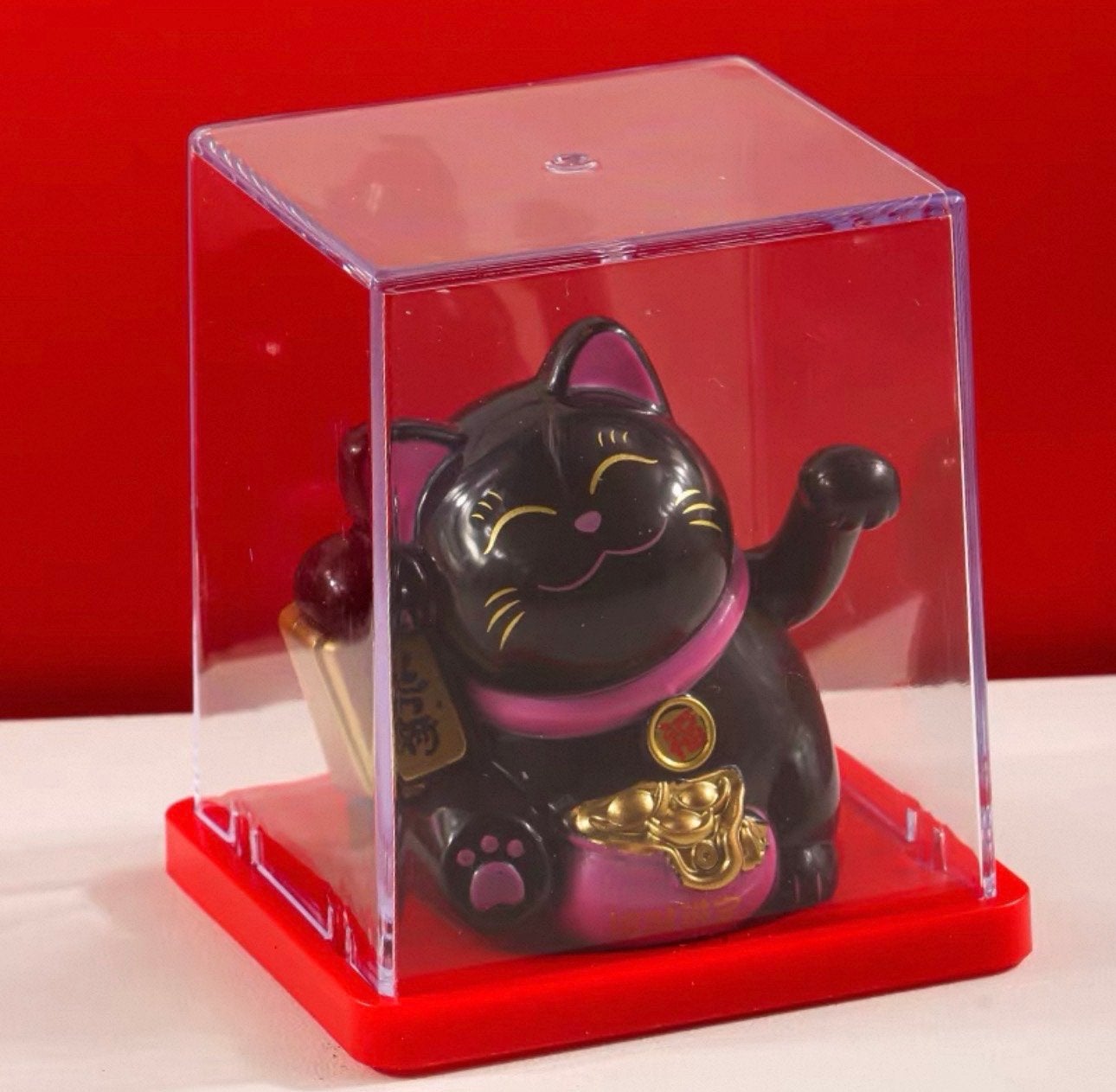 Zwarte gelukskat 2 inch, zonne‑energie, decoratie cadeau, Ophalen of Verzenden, Zo goed als nieuw, Hond of Kat, Beeldje of Figuurtje