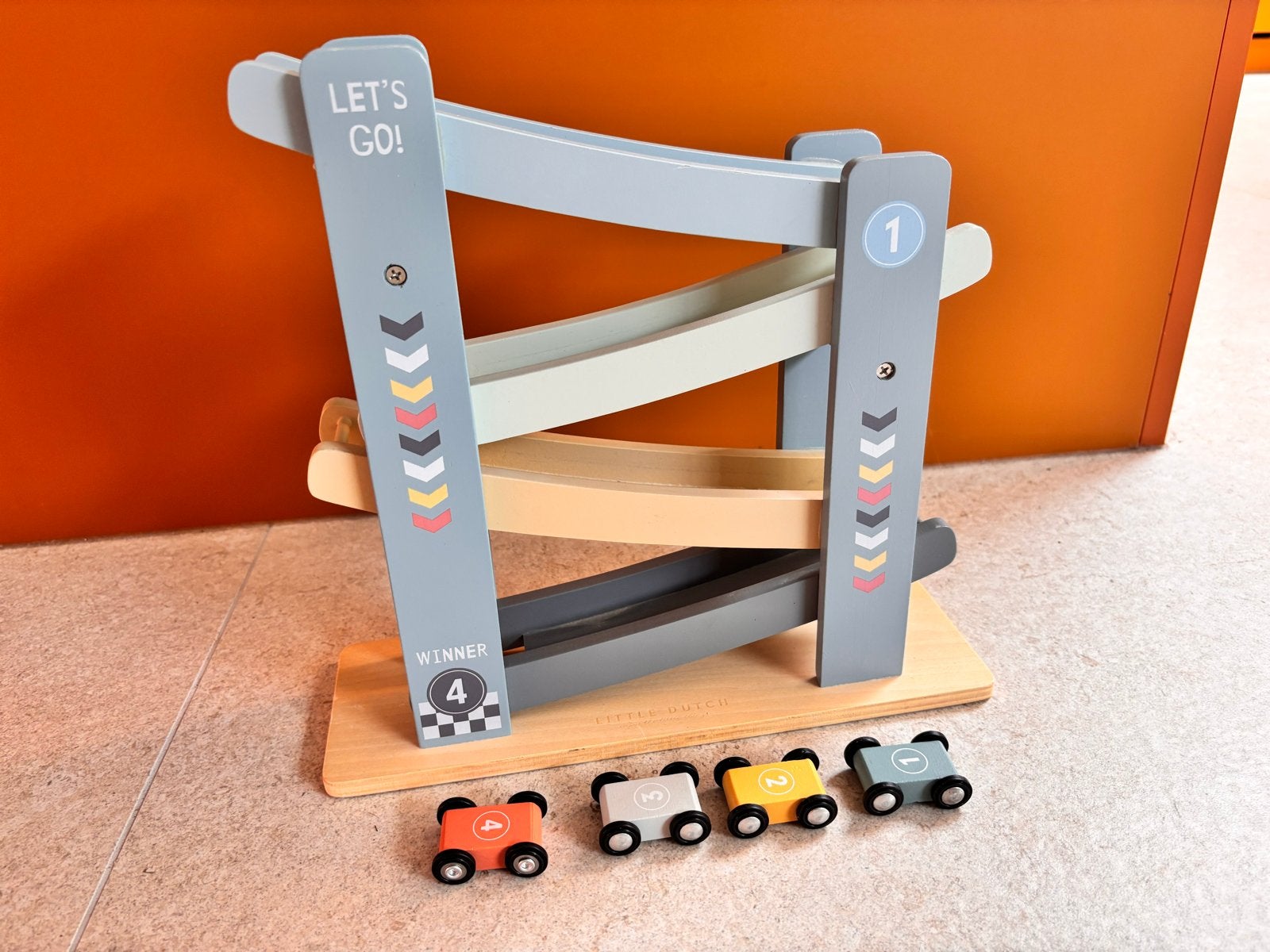 Little Dutch houten rollerbaan met 4 autootjes, Ophalen of Verzenden, Zo goed als nieuw