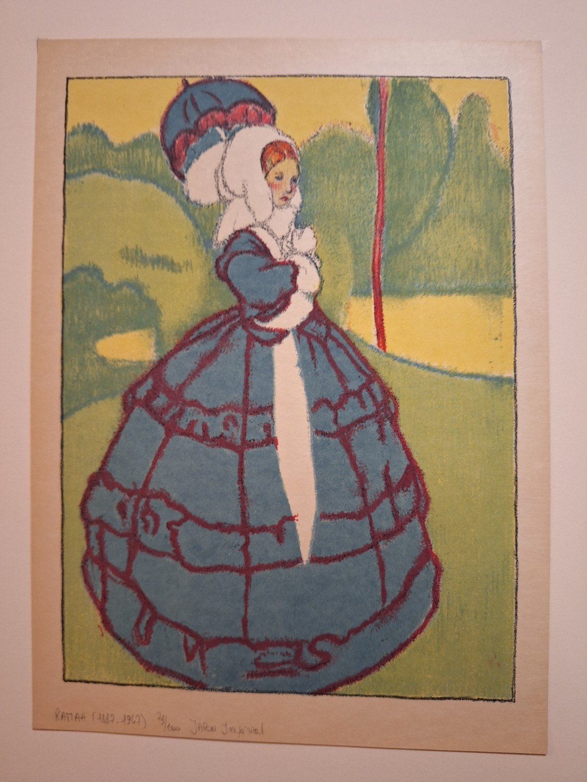 Lithografie door Ramaekers - Vrouw met parasol, Gesigneerd, Ophalen of Verzenden, Portret en Figuren, Lithografie