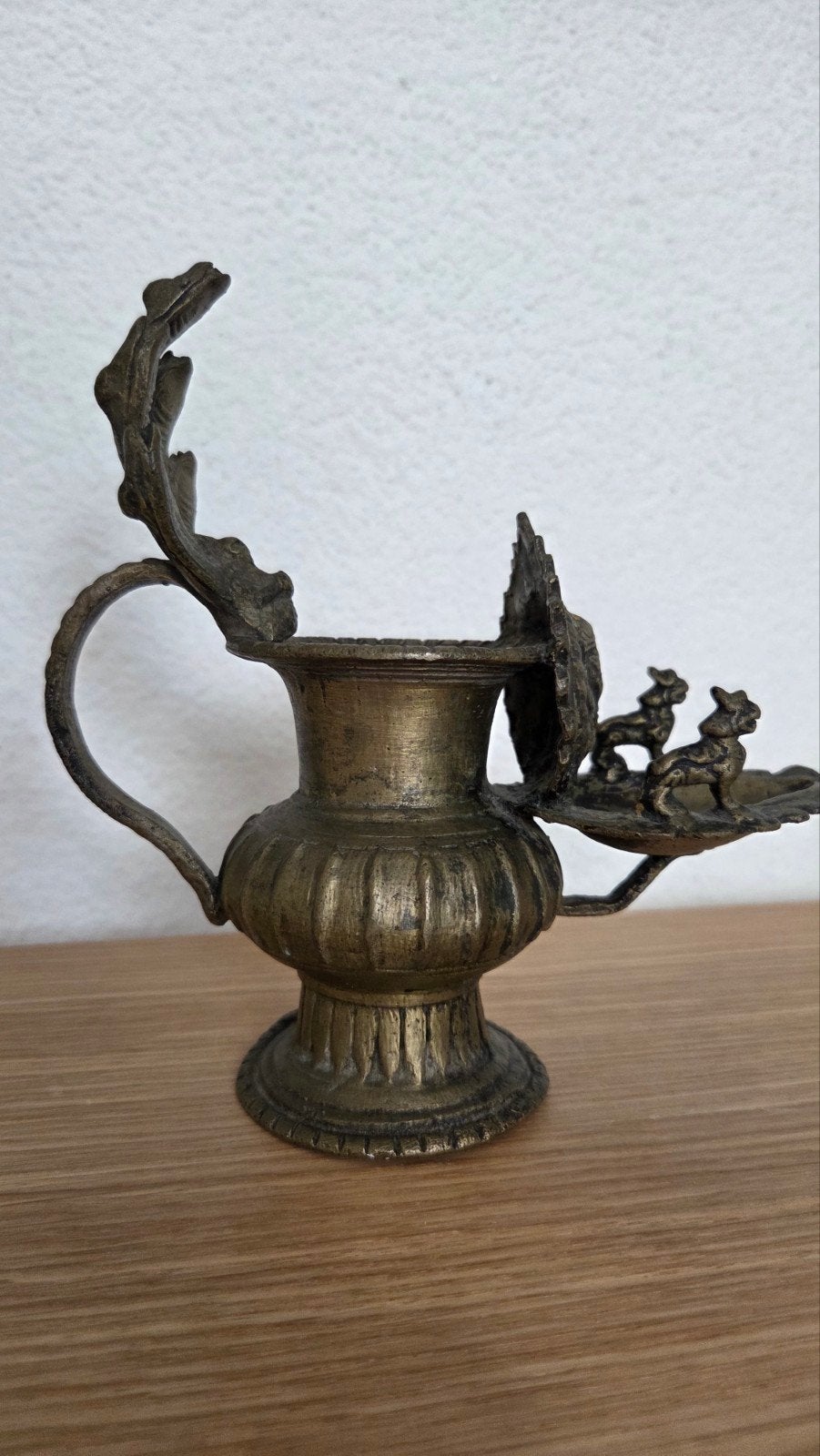 Antieke bronzen olielamp met Ganesha en Naga, Ophalen of Verzenden
