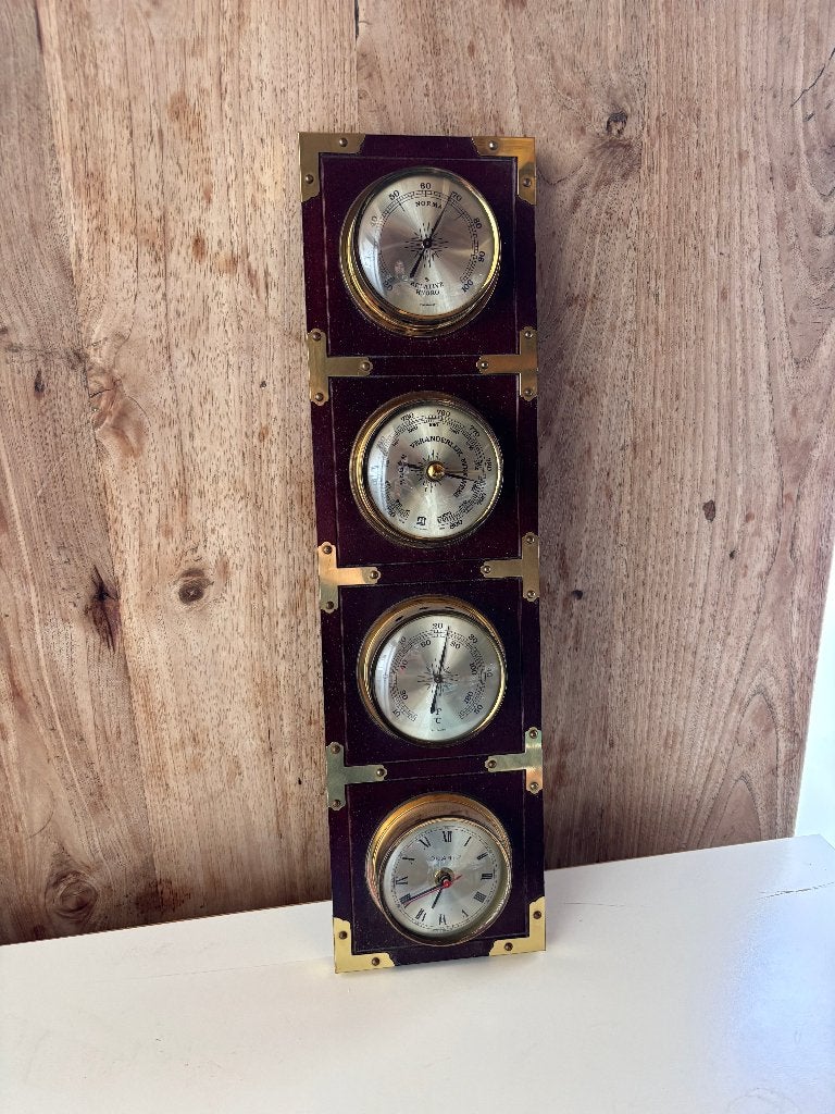 Houten Weerstation Klok Barometer Hygrometer West-Germany, Audio, Tv en Foto, Weerstations en Barometers, Ophalen of Verzenden