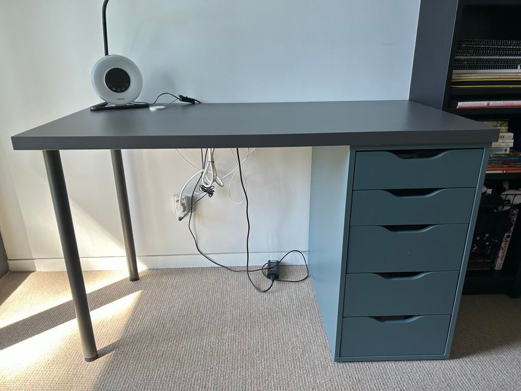 IKEA Lagkapten/Alex Bureau 120x60 cm met ladeblok en poten, Ophalen, Gebruikt, Met lades, Spaanplaat of MDF