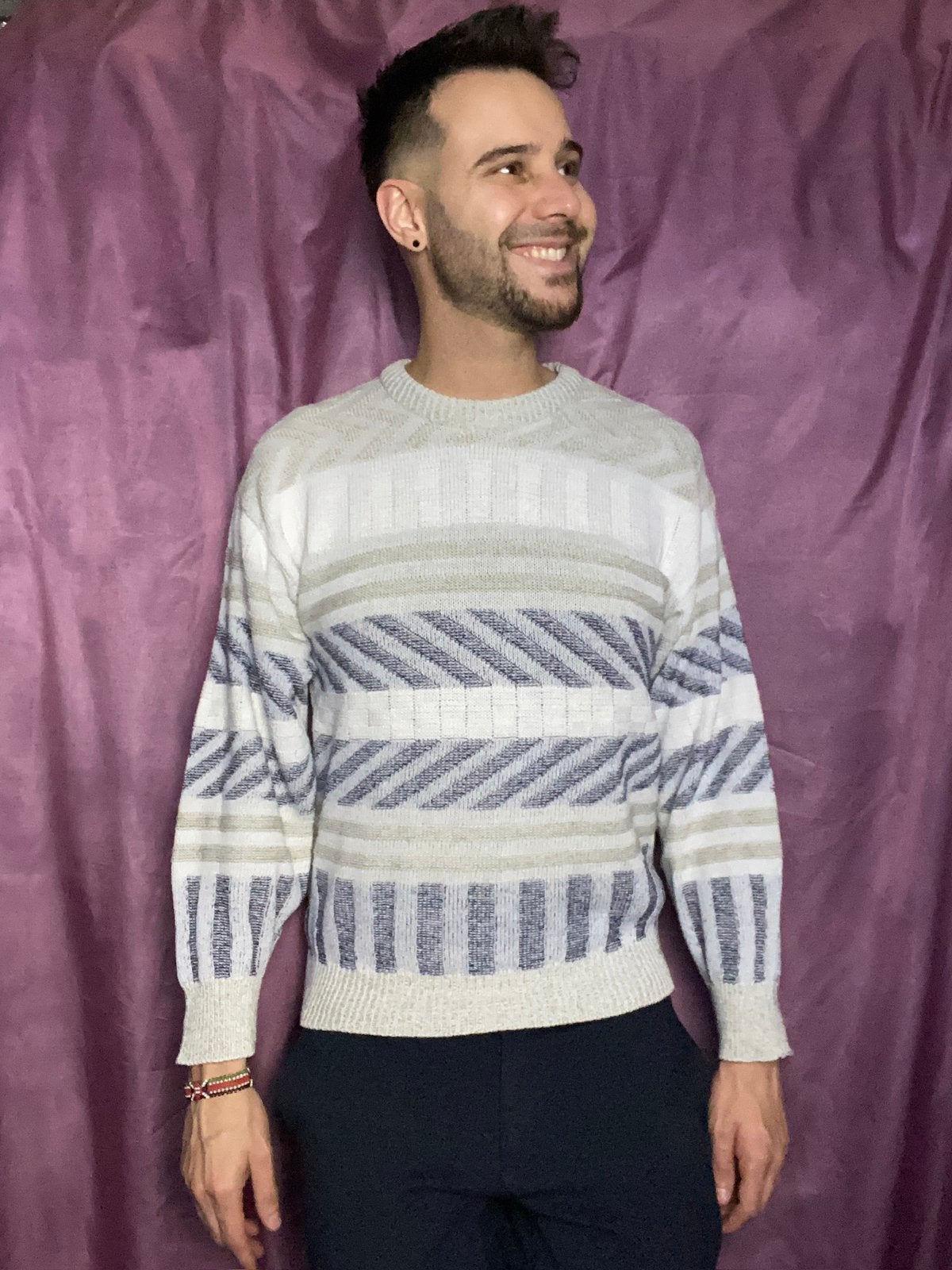 Vintage coogi style trui / print / wit / unisex / large / L, Kleding | Heren, Maat 52/54 (L), Hgv, Wit, Hgv
