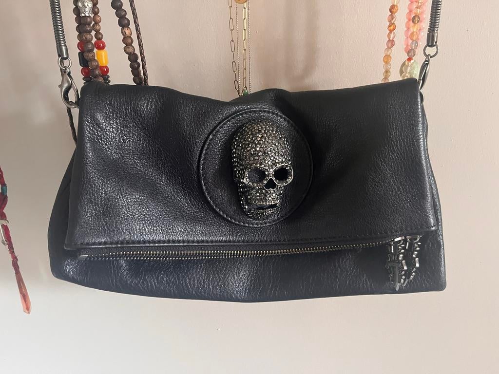 Thomas Wylde Zwarte Leren Clutch met Skull Detail, Ophalen of Verzenden, Zo goed als nieuw, Zwart, Avondtasje